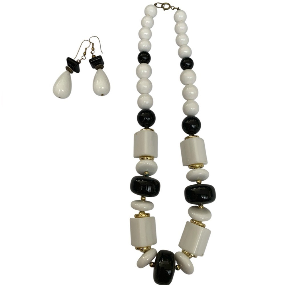 Vintage Jewelry Set Womens OS Black White Chunky‎ Beaded Geometric Statement